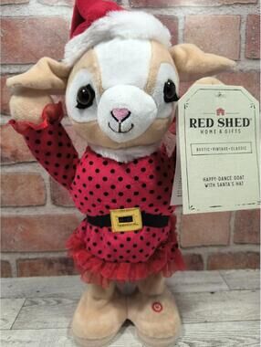 Red Shed Christmas Gift 13.75" Dancing Musical Plush Goat Gemmy Santa Hat New